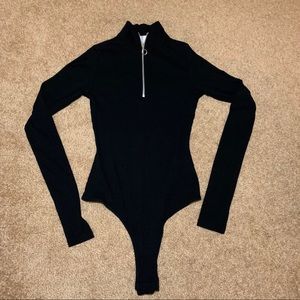 Black Ribbed 3/4 Zip Bodysuit